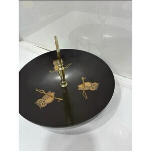 Vintage Couroc of Monterey serving tray featuring a hand-inlaid owl design
